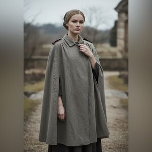 Vintage Wool Maxi Cape Military Style Nurse Aunt Lydia brown  L